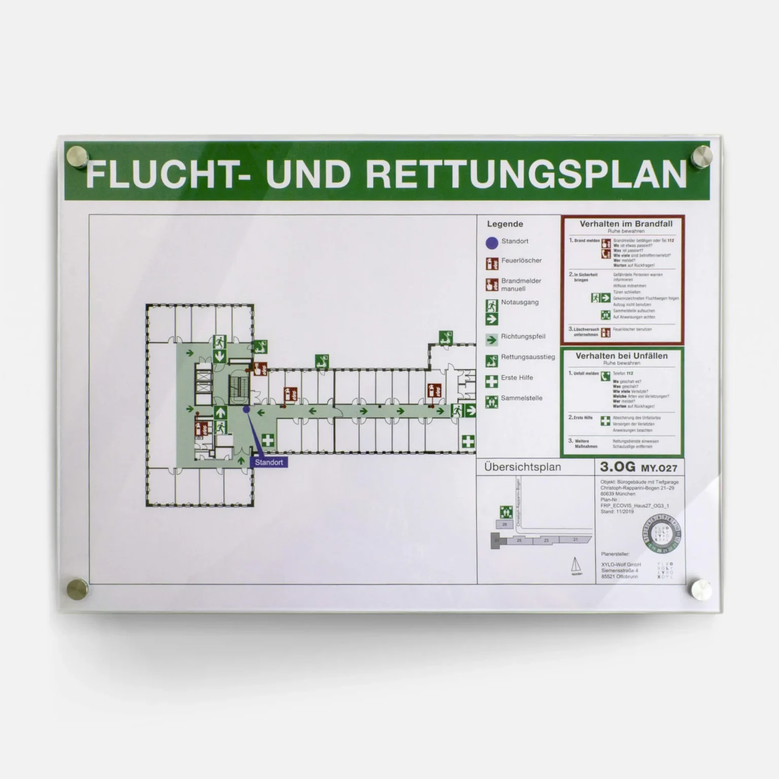Abgebildete Flucht und Rettungswege auf dem Wandschild Seeshaupt